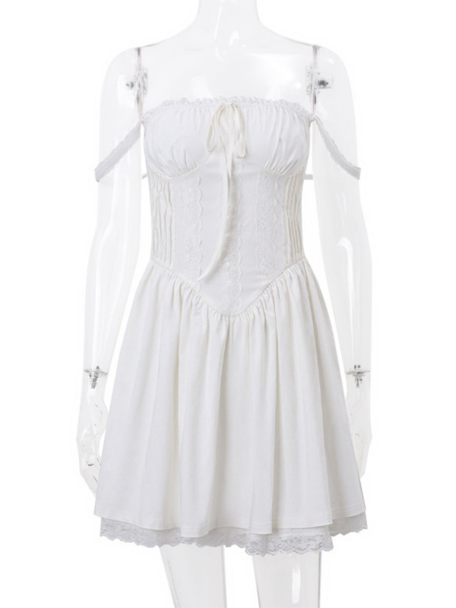 Lace Trim Low-cut Waist Corset Camisoles Mini&Short Dresses