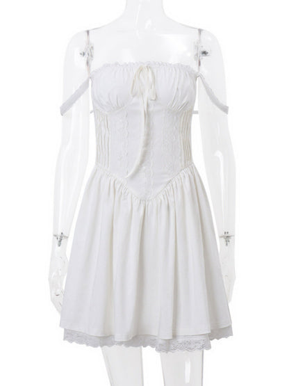 Lace Trim Low-cut Waist Corset Camisoles Mini&Short Dresses