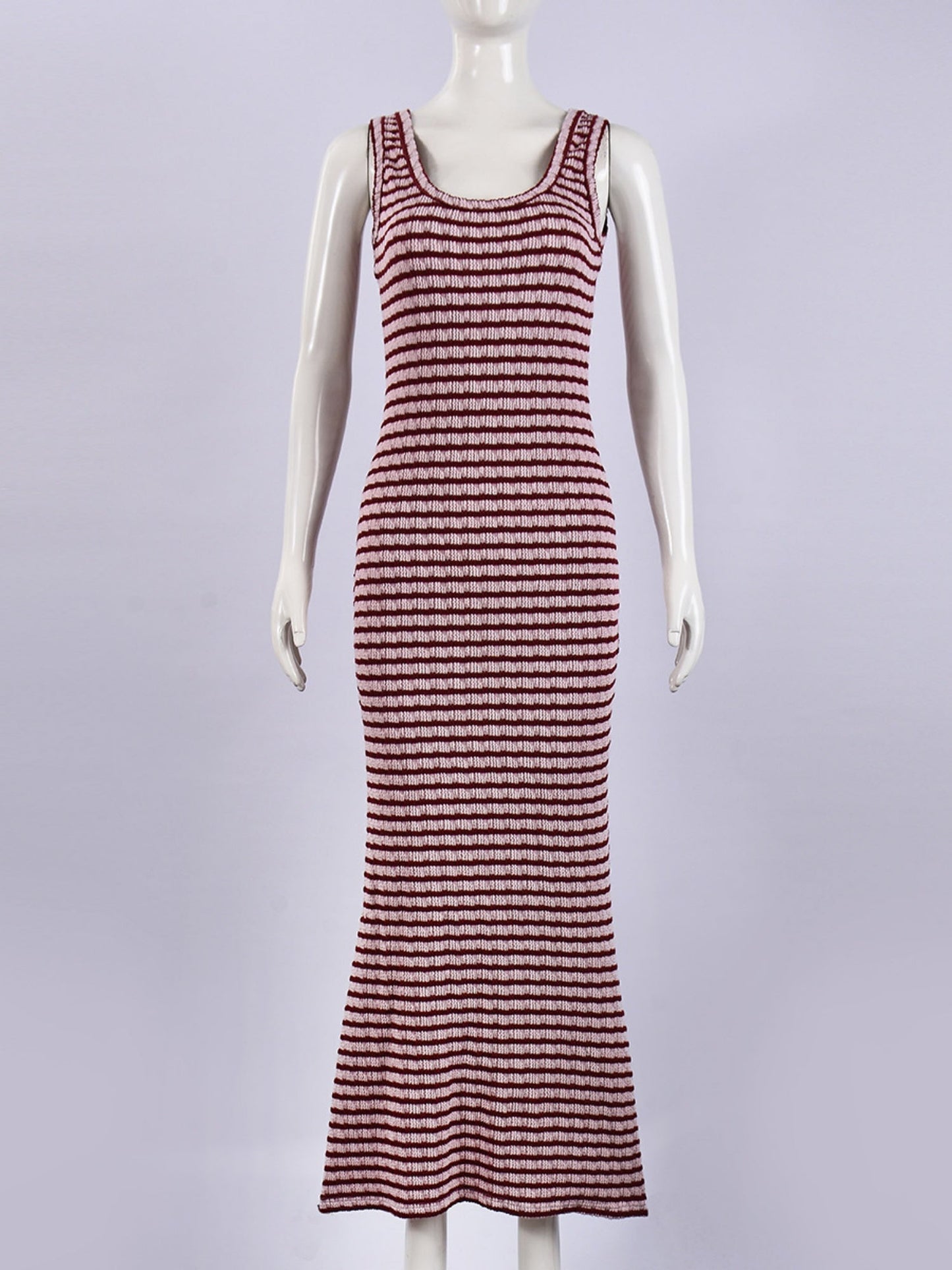 Striped Color Blocking Asymmetrical Neckline And Sleeveless Maxi Dresses