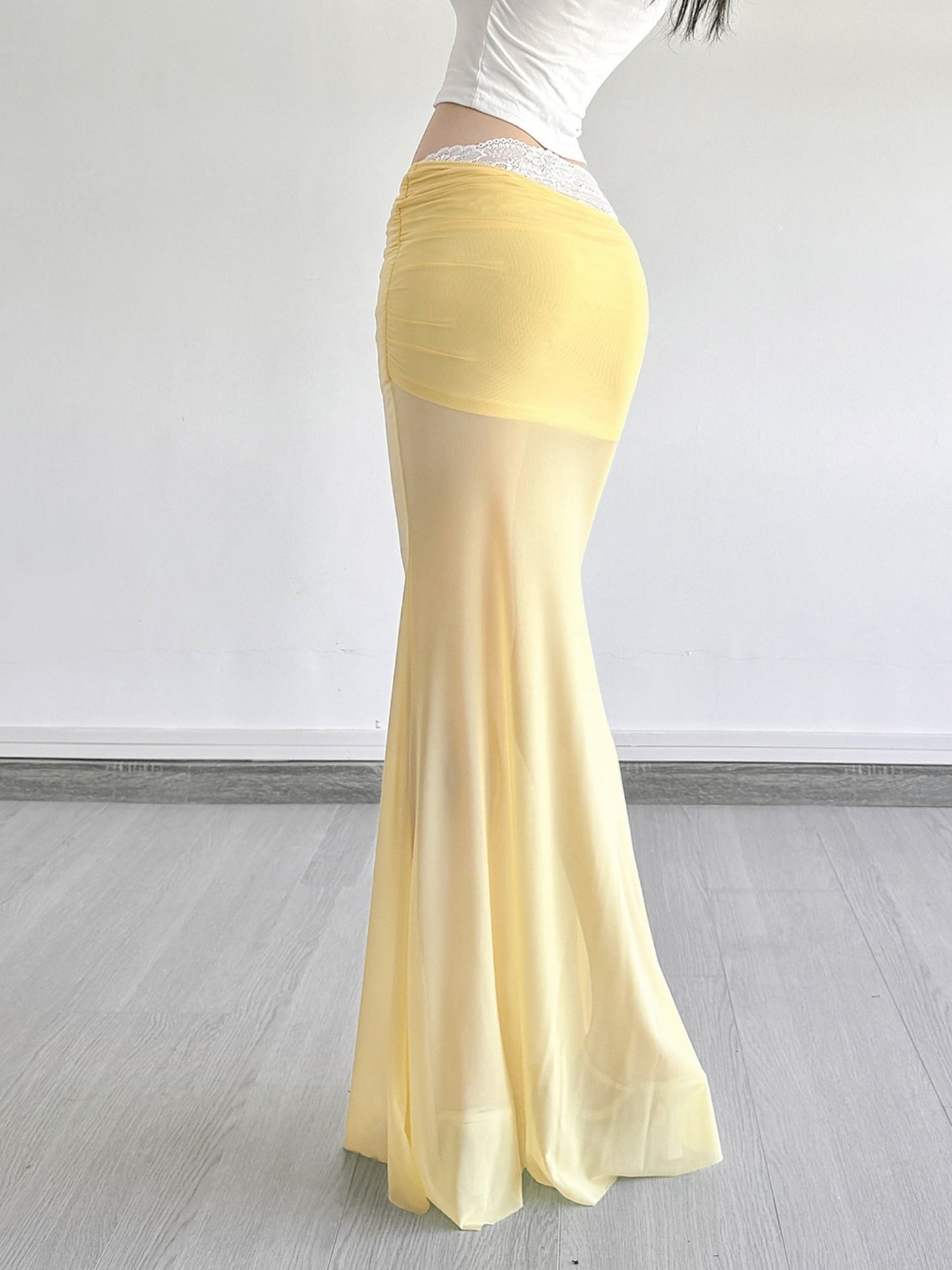 3D Flowers Lace Trim Mesh Splicing Hip Wrap Skirts