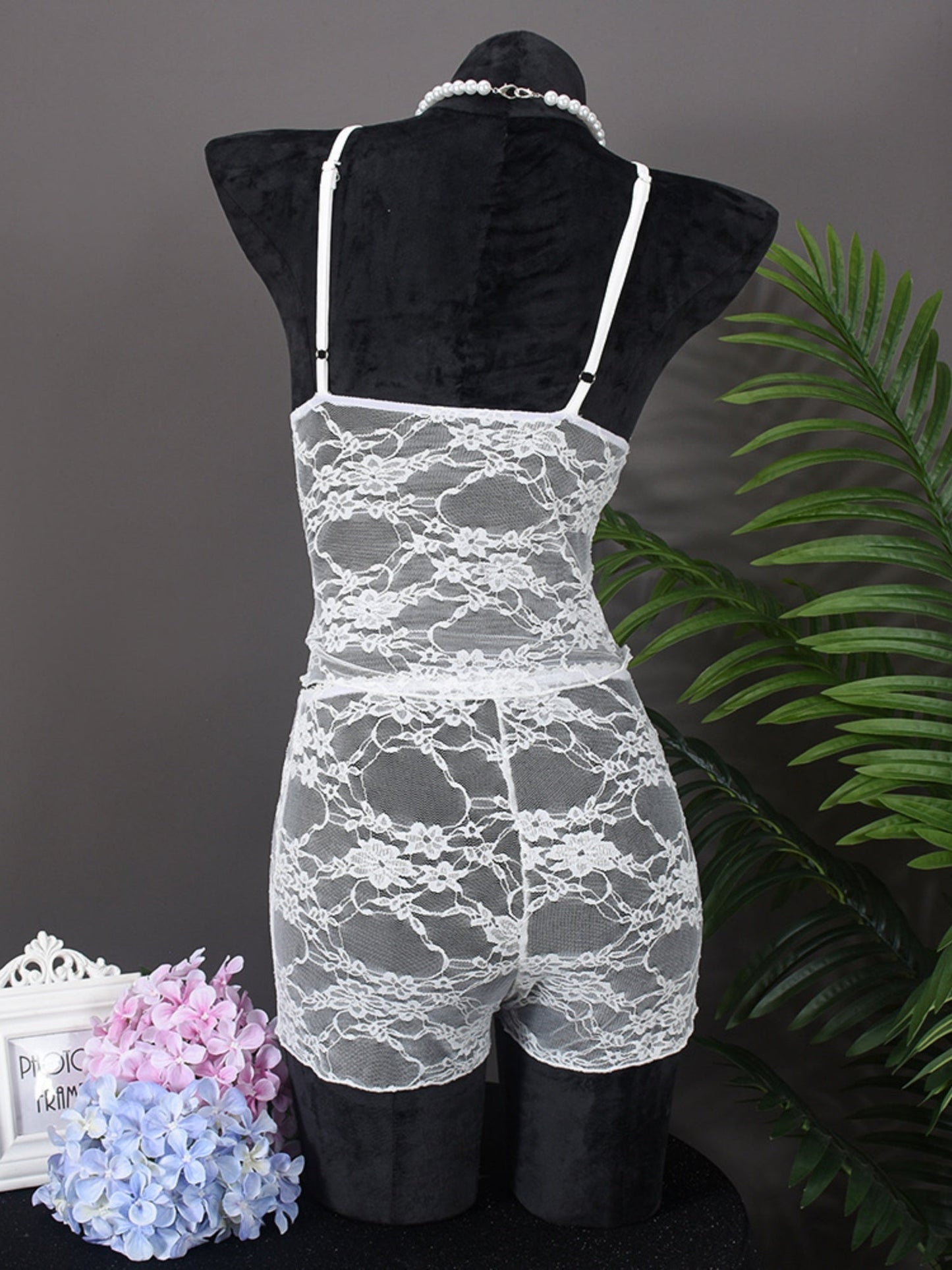 Lace See-through Tank Top And Shorts 2-piece Sets