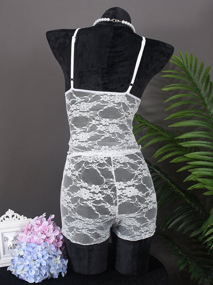 Lace See-through Tank Top And Shorts 2-piece Sets
