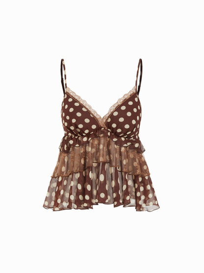 Leopard Print Chiffon Lace Trim Ruffle Tank Top