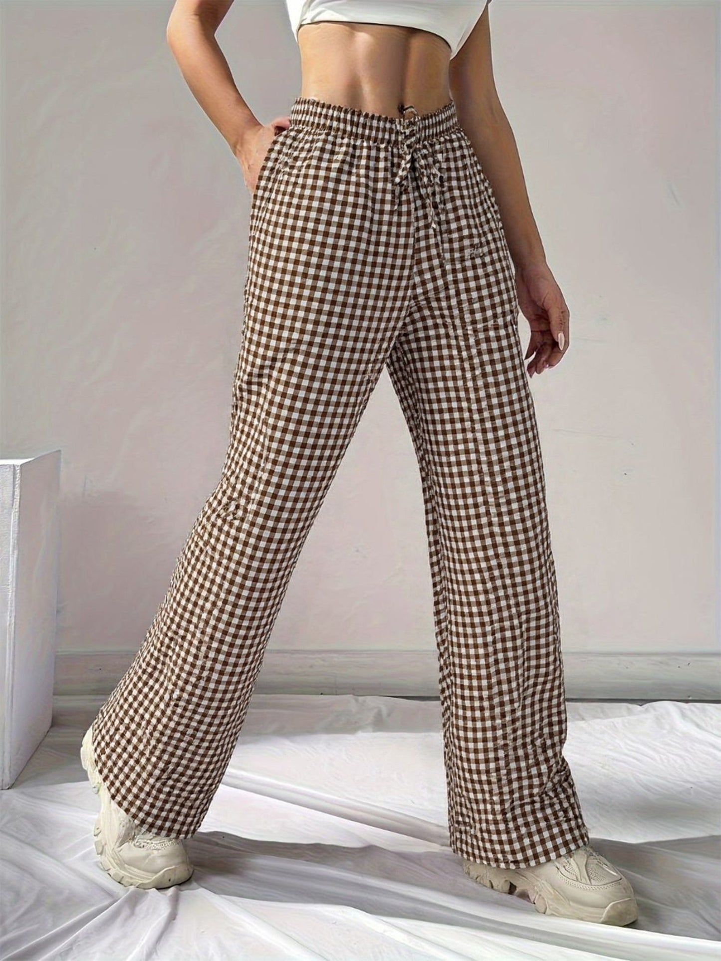 Plaid Lace Up Loose-fit Pants