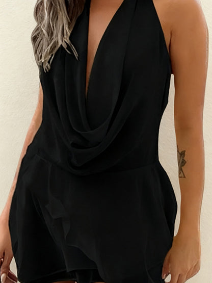 Deep V Swing Collar Chiffon Halter Reunion Mini&Short Dresses