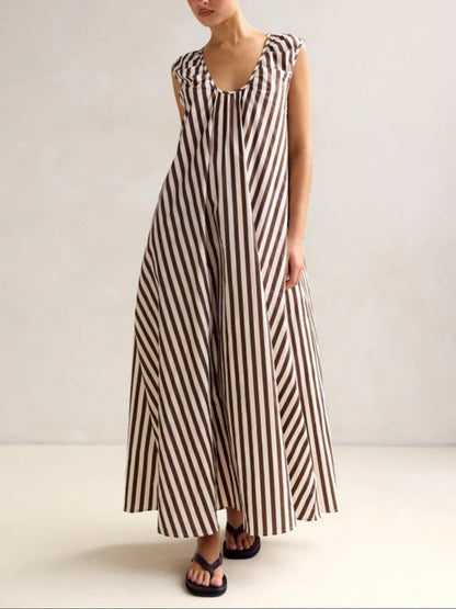 Polka Dots U-neck Sleeveless Large Skirt Maxi Dresses