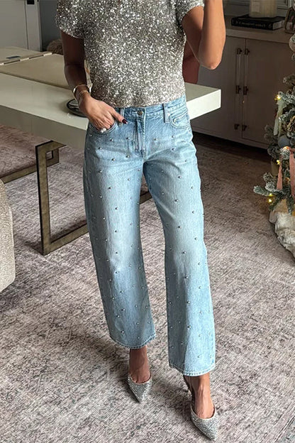 Margovil Rhinestone Embellished Pocketed Straight Leg Pants