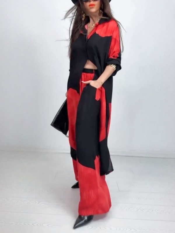 Painting 3D Printed Top And Pants, Casual Two-piece Set