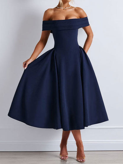Backless And Off-shoulder Sexy Solid Color Long Dress