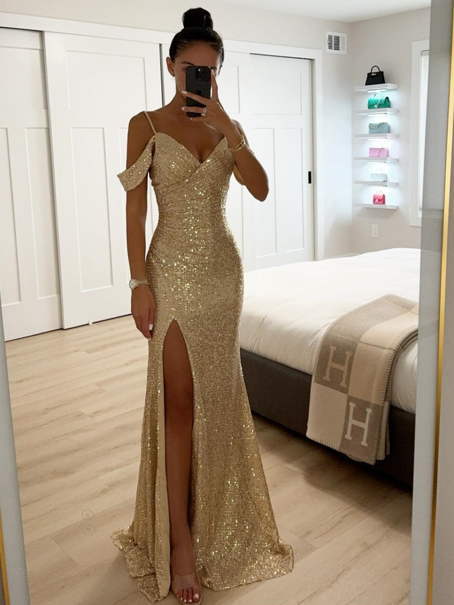 Sequins Slit Formal Dress Maxi Dresses