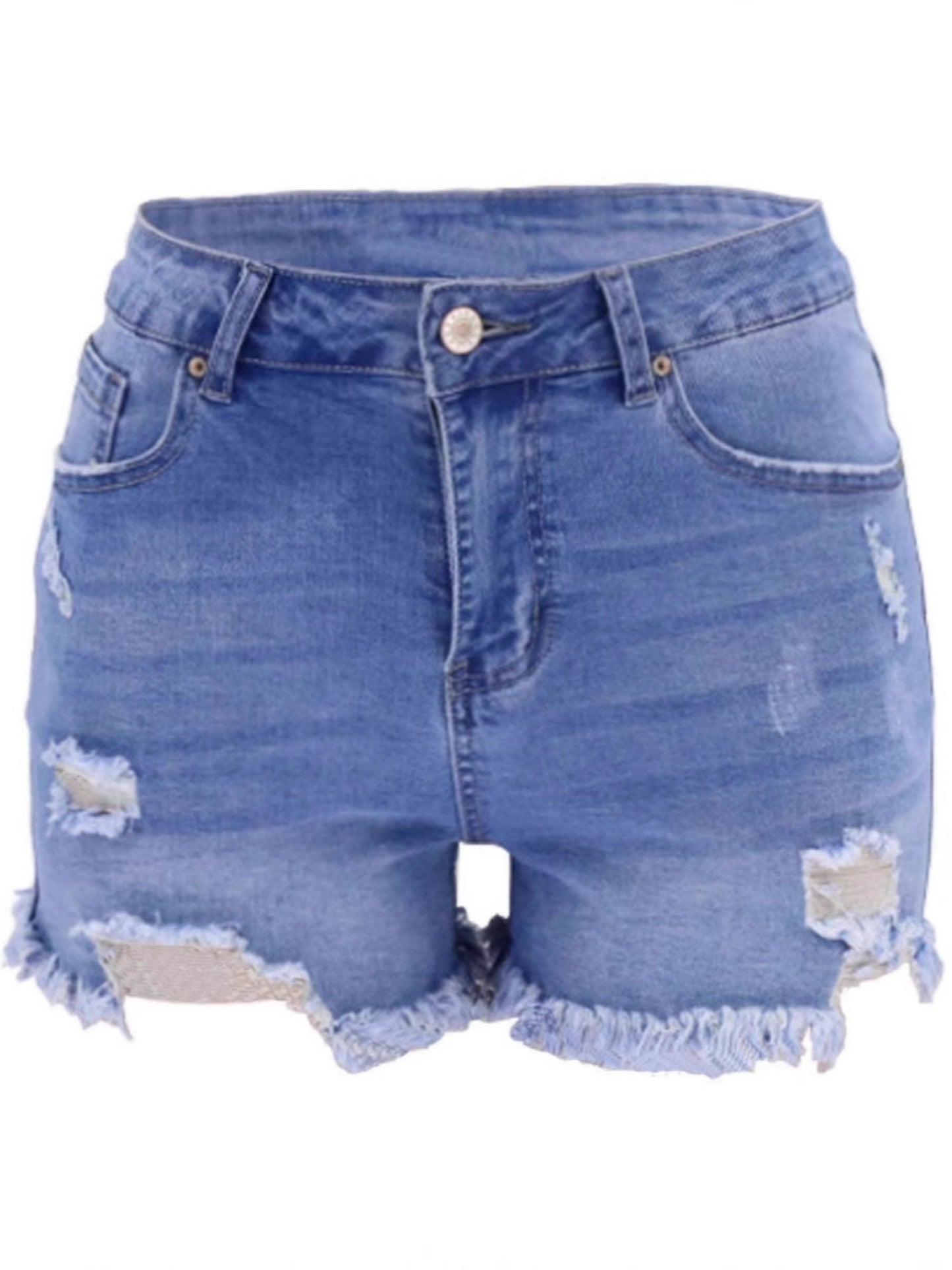 Hole Tassel High-waisted Stretch Washed Jeans