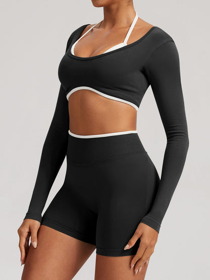 Seamless Faux Two-Piece Exercise And Fitness Yoga Long-sleeved Top