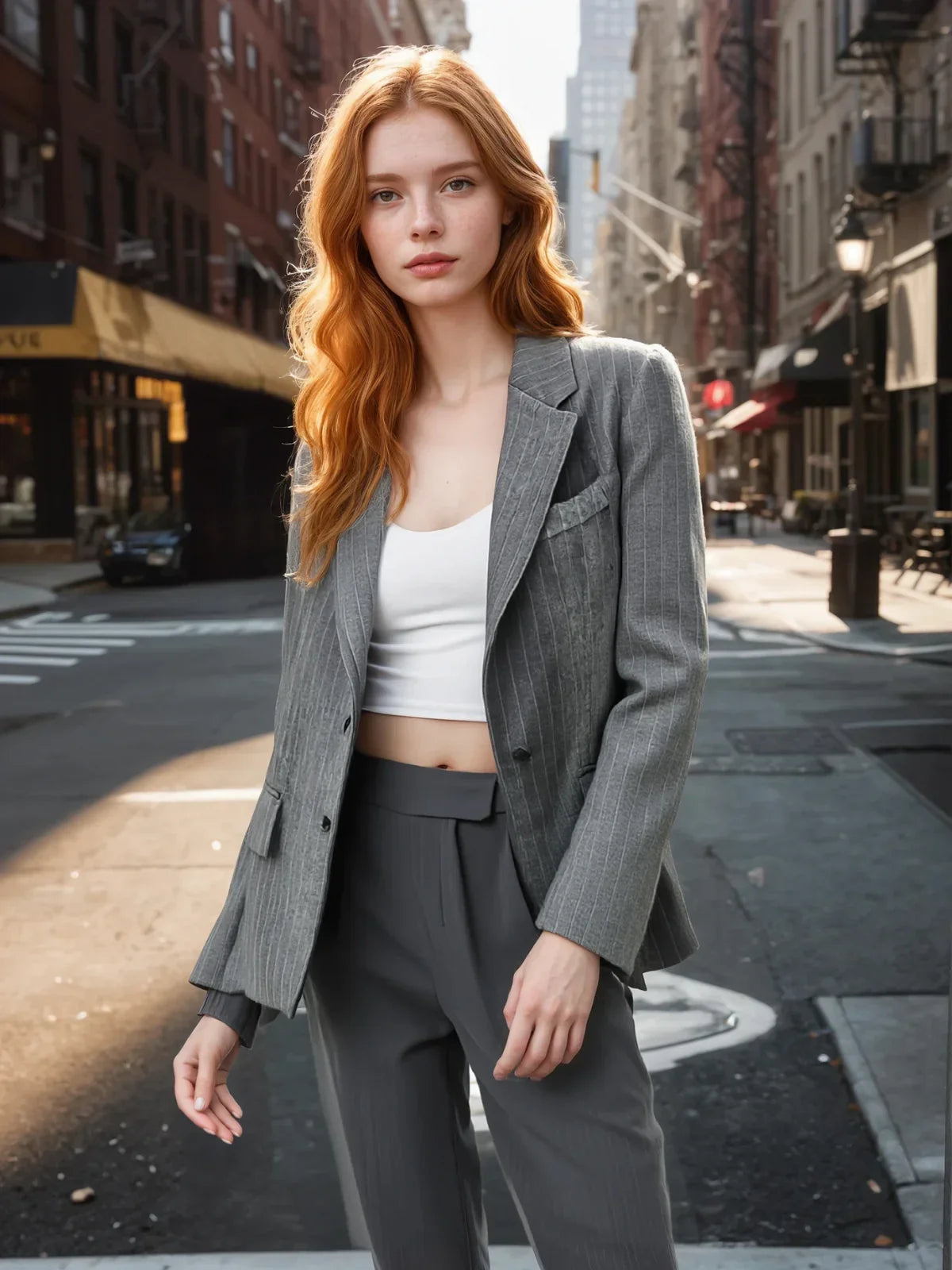Wool Blend Oversized Pinstripe Lapel Blazer