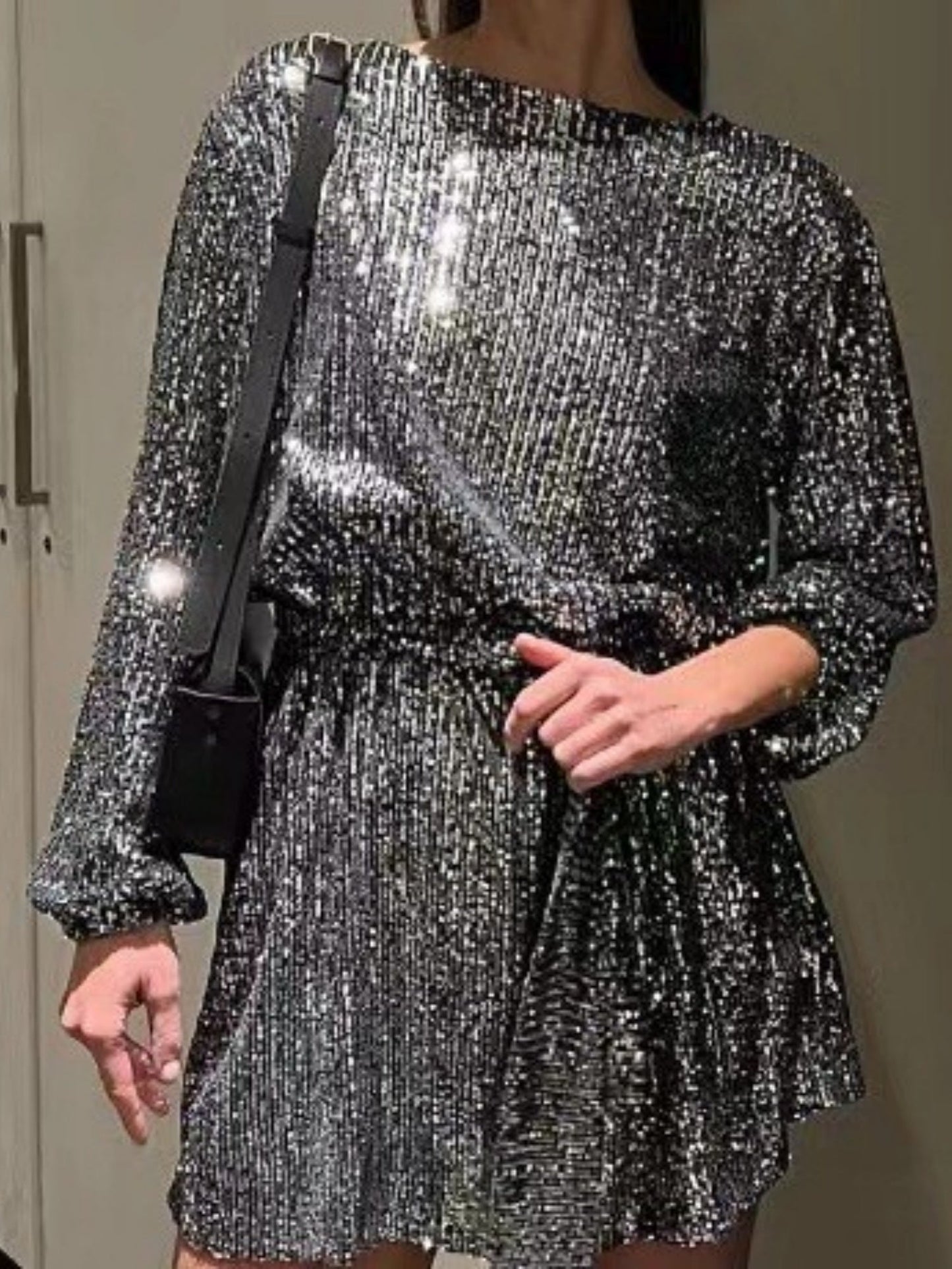 Sequins Waist Shaping Short Sleeves Mini&Short Dresses