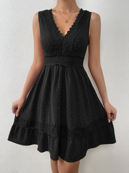 Lace Patchwork Hollow Out Backless Strappy V-neck Sleeveless Mini&Short Dresses
