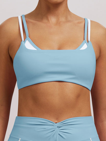 Color-blocked Double Straps Yoga Fitness Exercise Beautiful Back Bra Sports Bra