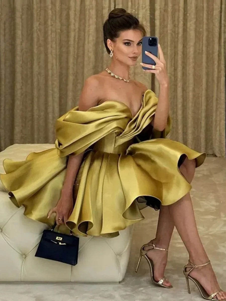 Off-the-shoulder Glossy Short Dress