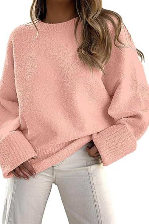 Margovil Crewneck Drop Shoulder Solid Knitted Pullover Sweater