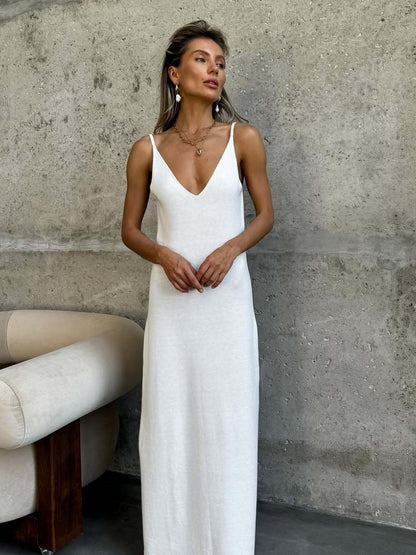Camisoles Backless V-neck Knitting Crochet Maxi Dresses