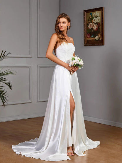 Sleeveless Camisoles White Tube Top Satin Sleeveless Wedding Evening Dress Maxi Dresses