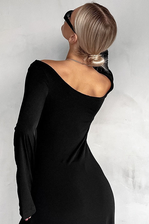 Off Shoulder Bell Sleeve Bodycon Knit Maxi Dress