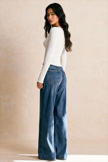 Elegant Lace V-Neck Slim Fitted Long Sleeve Tee