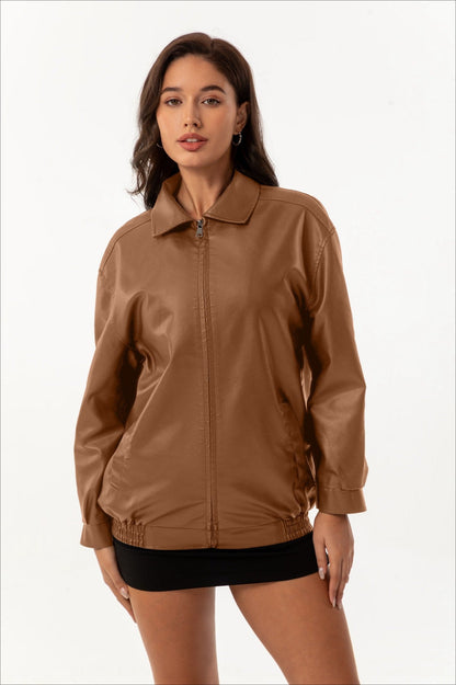 Oversized Lapel Leather Jacket