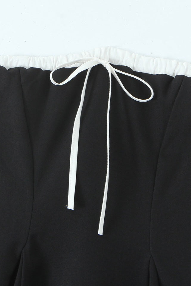 Contrast Trim Strapless Bow Detail Tiered Skater Mini Dress