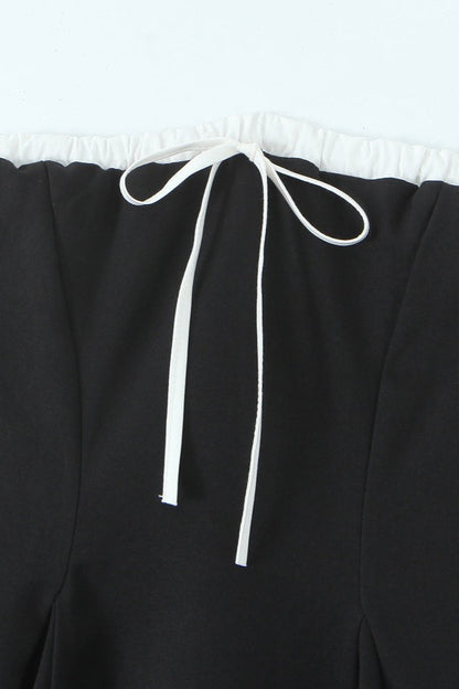 Contrast Trim Strapless Bow Detail Tiered Skater Mini Dress