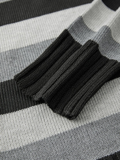 Stripe Button Decor Knit Sweater