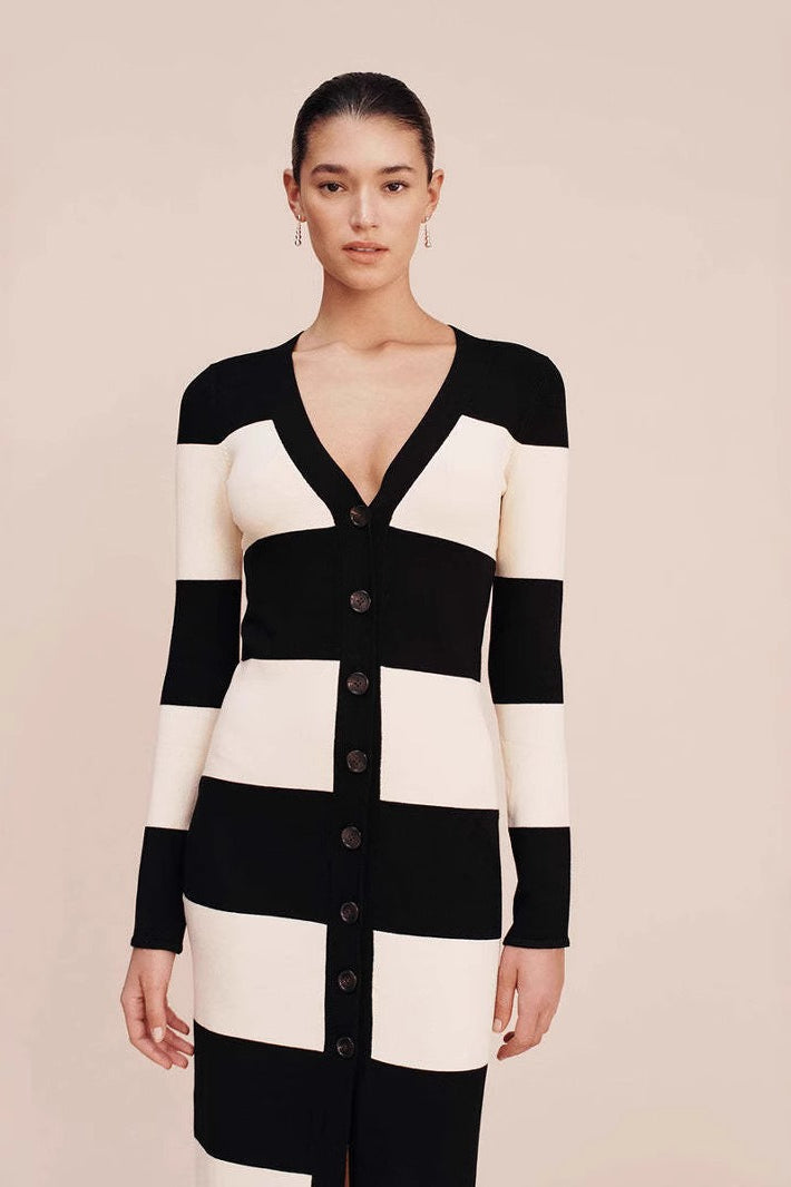 Fitted Strapless Striped Work Dress