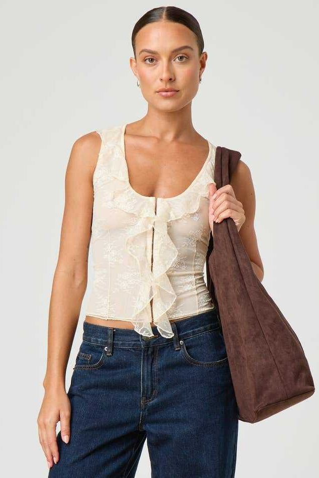 Chic Ruffle Detail Lace Up Corset Tank Top