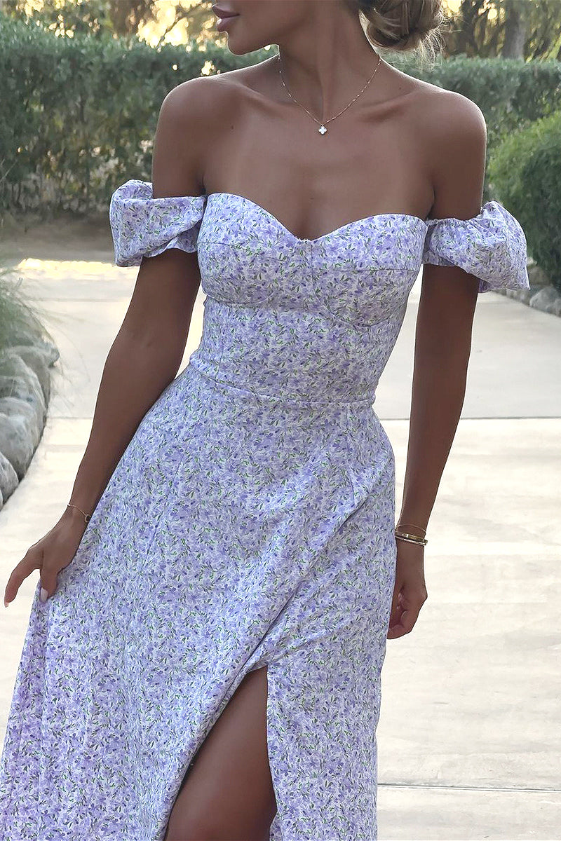 Off Shoulder Slim Split Long Floral Dress