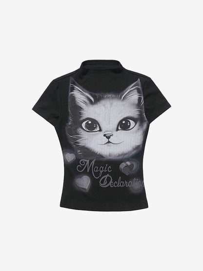 Cat Print Short Sleeve Tee