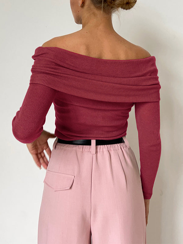Solid Off Shoulder Slim Sweater