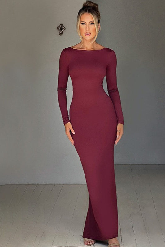 Backless Long Sleeve Ruched Mermaid Formal Gown