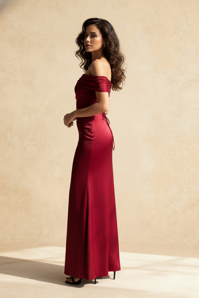 Satin Off-Shoulder A-Line Birthday Dress