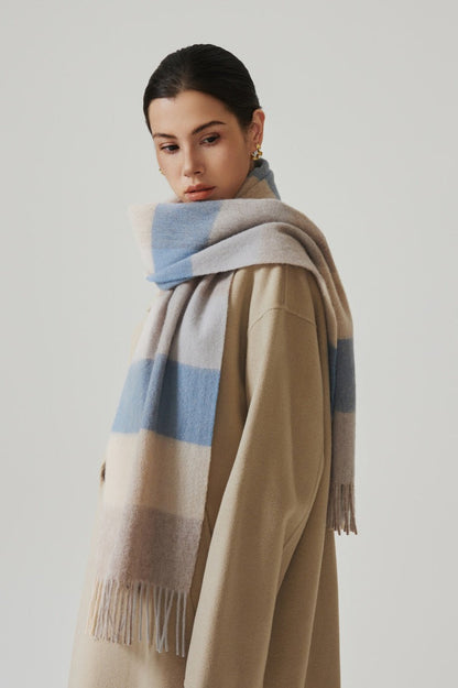 Wool Plaid Minimalist Fringed Scarf