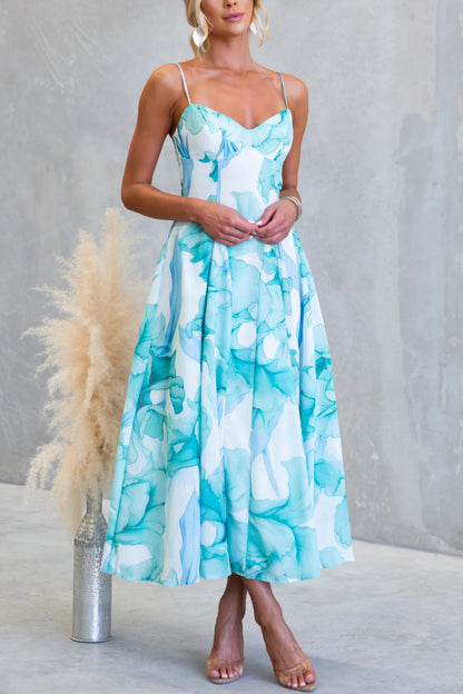 Floral Print Spaghetti Strap Backless Holiday Maxi Dress