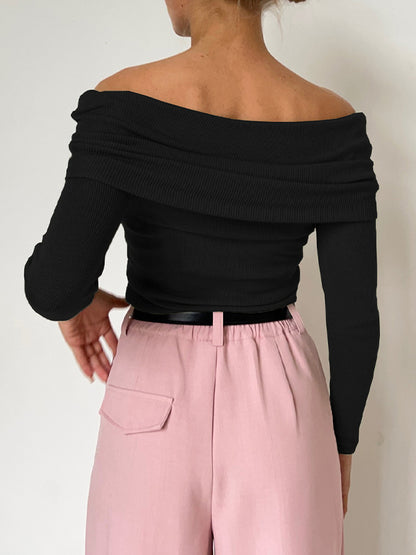 Solid Off Shoulder Slim Sweater