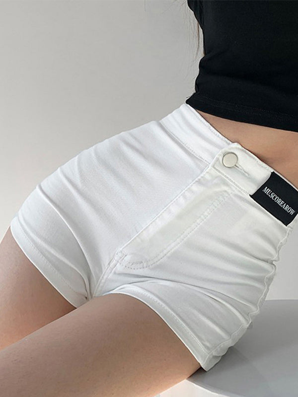 Labeling High Rise Slim Thin Denim Shorts