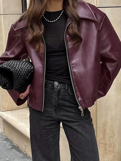 Large Lapel Leather Loose Jacket