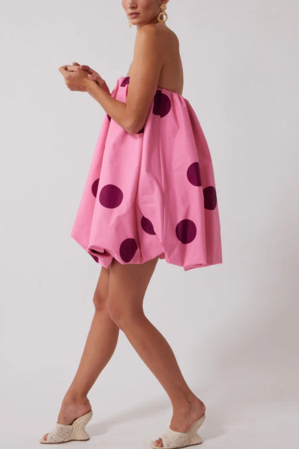 Fashionable Polka Dot Print Off-shoulder Sleeveless Loose Mini Dress