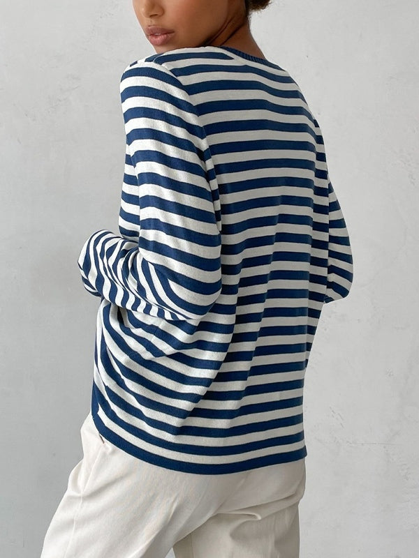 Striped Crew Neck Knit Sweater