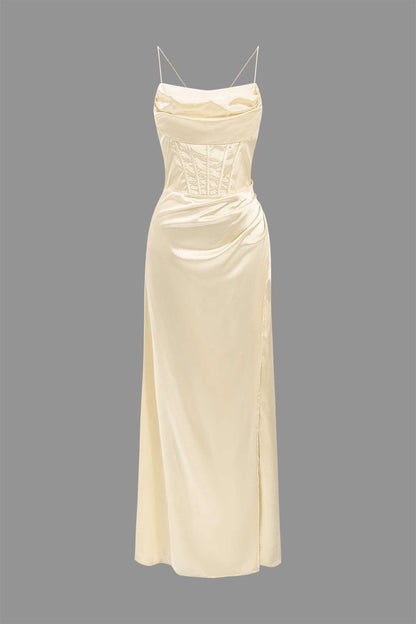 Corset Cowl Neck High Slit Maxi Dress