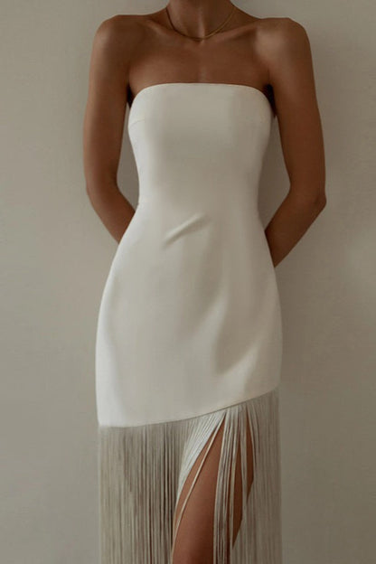 Sexy Fringe Strapless Slit Chic Cocktail Dress
