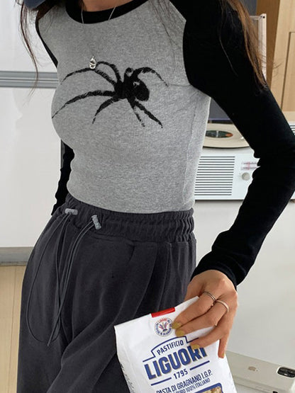 Spider Print Raglan Slim Long Sleeve Knit