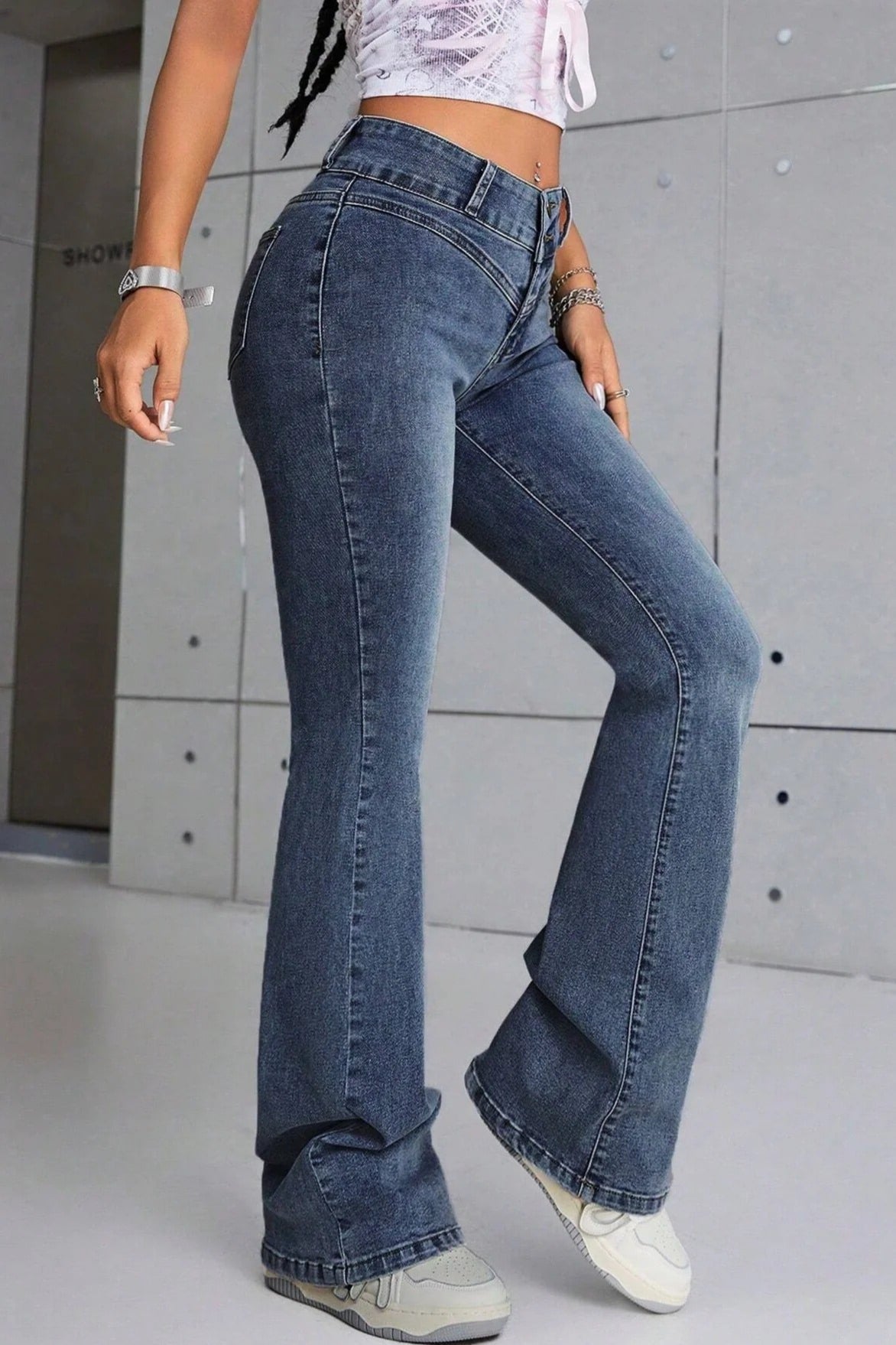 Slim Fit Washed Flare Denim Jeans