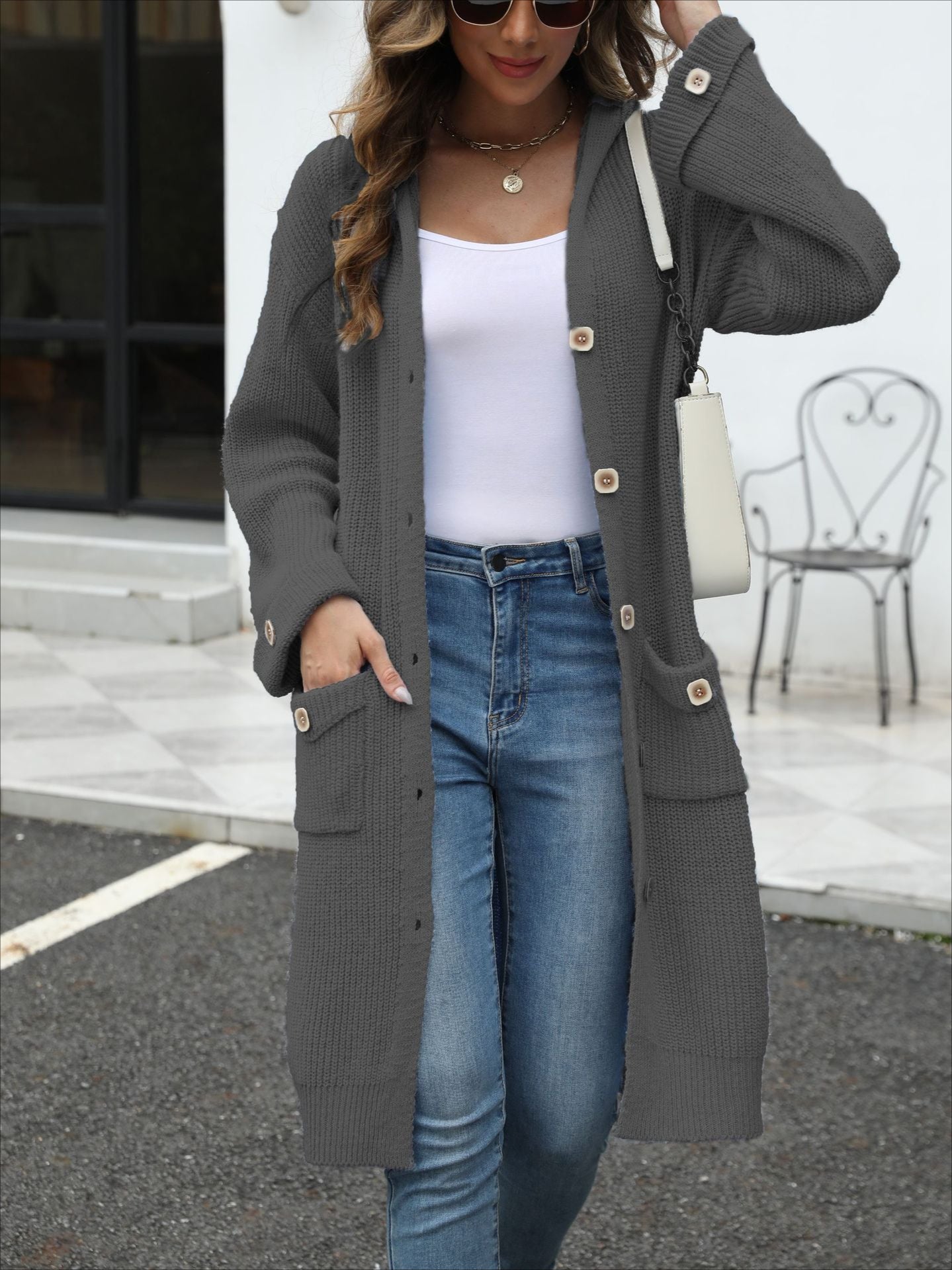 V-Neck Loose Knit Cardigan