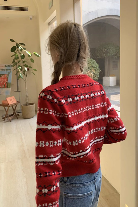 Red Striped Knit Cardigan